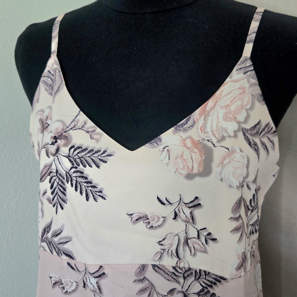 NWOT Floral 2 Piece Maxi Dress & Duster Set-Champagne/Coffee, Sleeveless Vneck - Picture 6 of 13